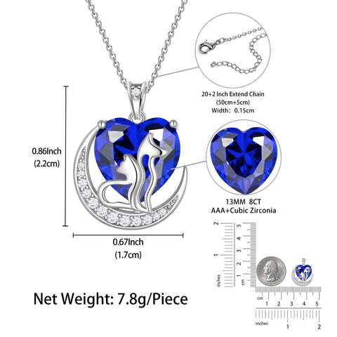 Women Animal Cat and Dog Necklace Blue Heart September Birthstone Charm Sapphire Pendant Jewelry Christmas Birthday Gift for Mother Daughter Pet Lovers - Aurora Tears