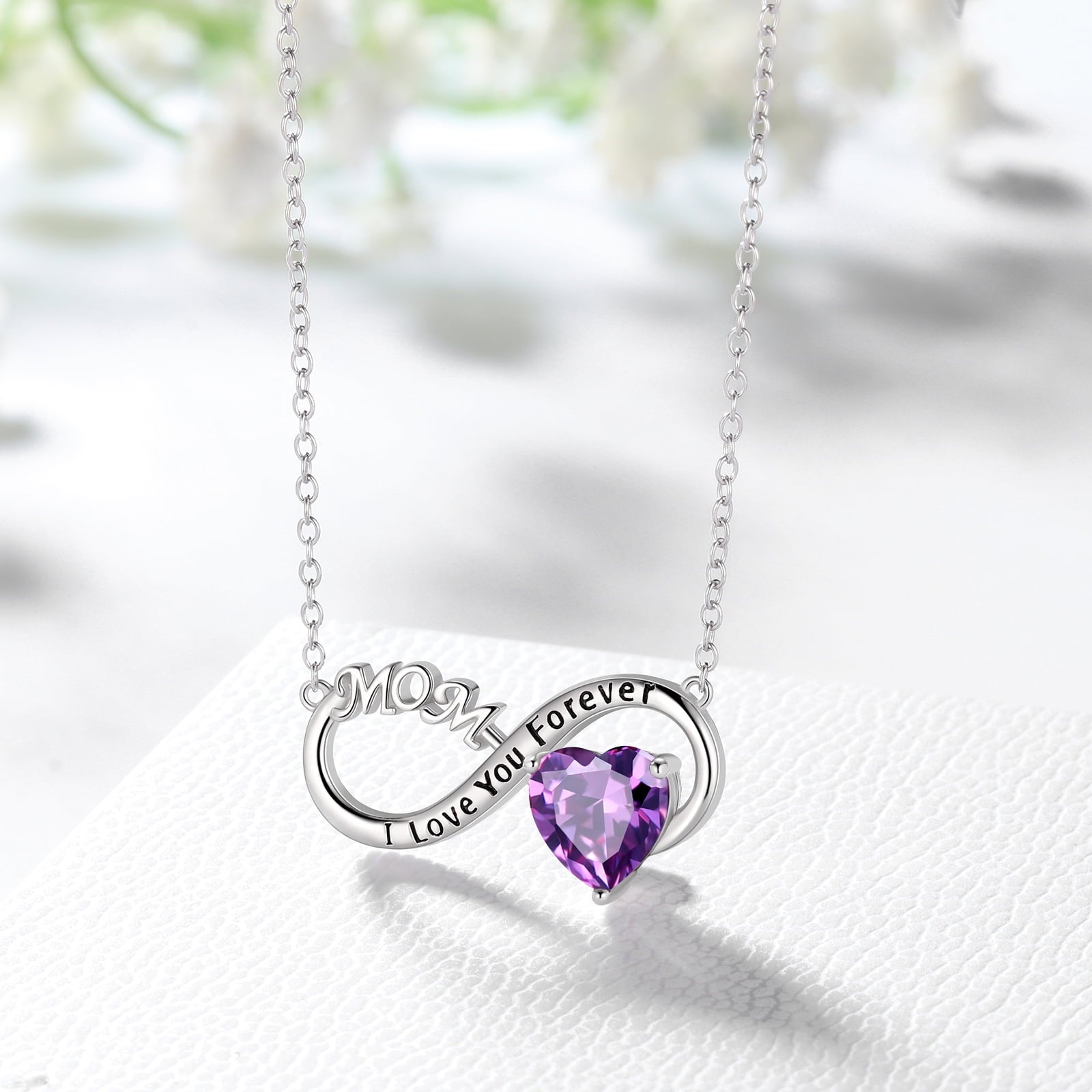 Women Infinity Heart Necklace for Mom February Birthstone Amethyst Purple Pendant 925 Sterling Silver Jewelry Grandma Birthday Xmas Mother's Day Gift - Aurora Tears