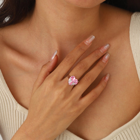 9Ct Women Heart Ring 925 Sterling Silver Butterfly October Birthstone Tourmaline Pink Solitaire Ring Jewelry Mother Birthday Valentine's Day Gifts - Aurora Tears