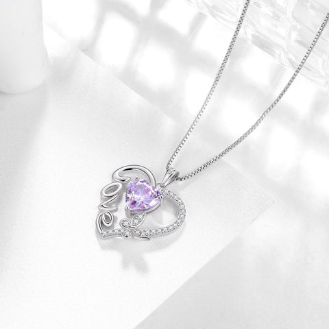 Women Purple Love Heart Necklace Butterfly June Birthstone Necklace Alexandrite 925 Sterling Silver Pendant Jewelry Birthday Valentine Mother's Day Gift - Aurora Tears