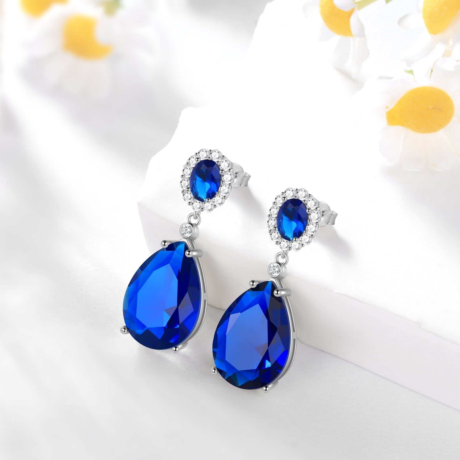10Ct Women Sapphire Earring 925 Sterling Silver Blue September Birthstone Teardrop Dangle Earring Jewelry Birthday Mother's Day Gift - Aurora Tears