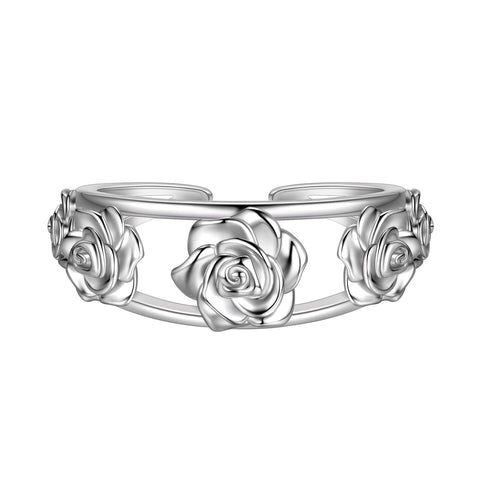 Anel de rosa 3D para mulheres e meninas, 5 flores de rosa, anel aberto ajustável, joias de casamento, presentes para o dia dos namorados