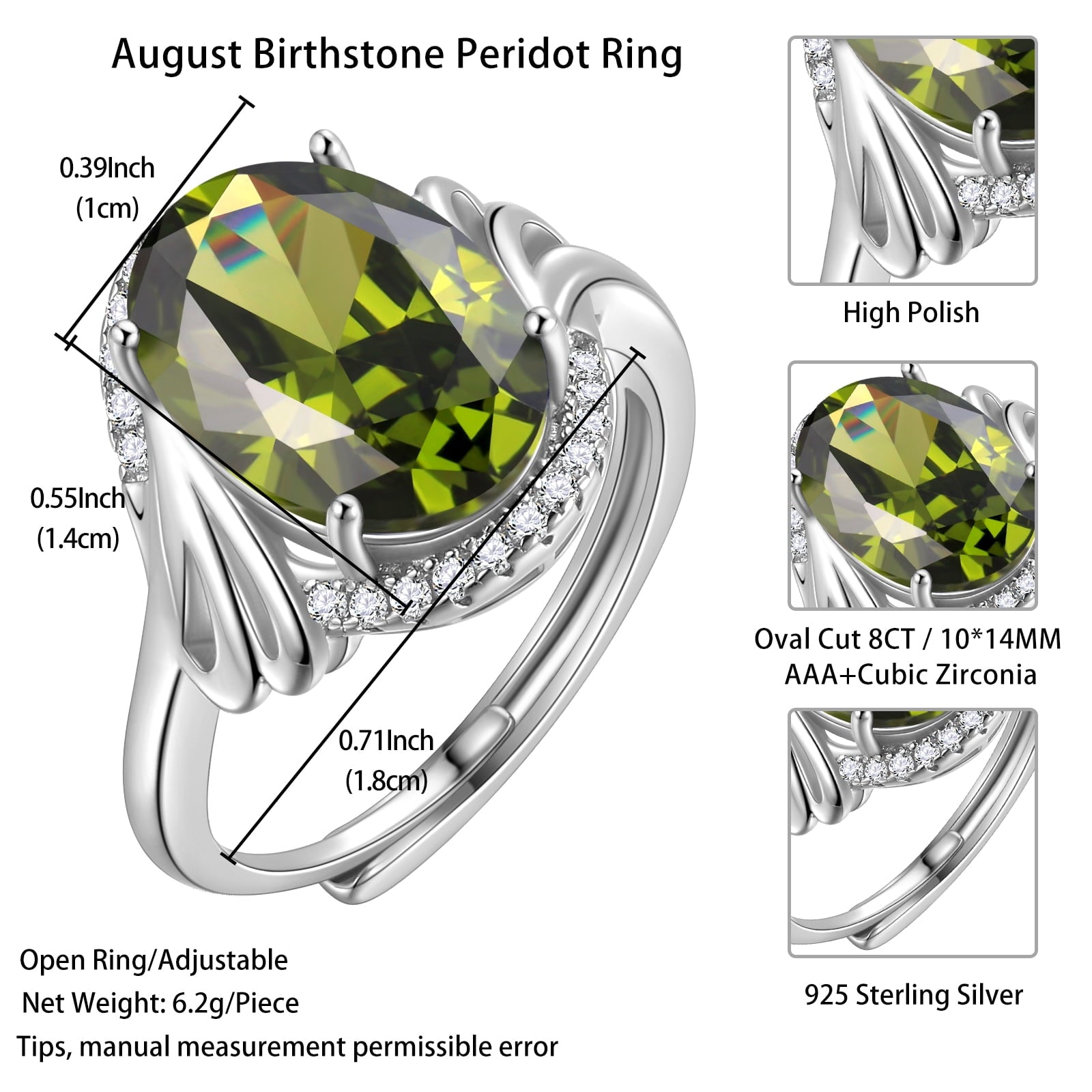 8Ct Oval Women Ring 925 Sterling Silver Halo August Birthstone Peridot Ring Jewelry Mom Grandma Birthday Mother's Day Gift - Aurora Tears