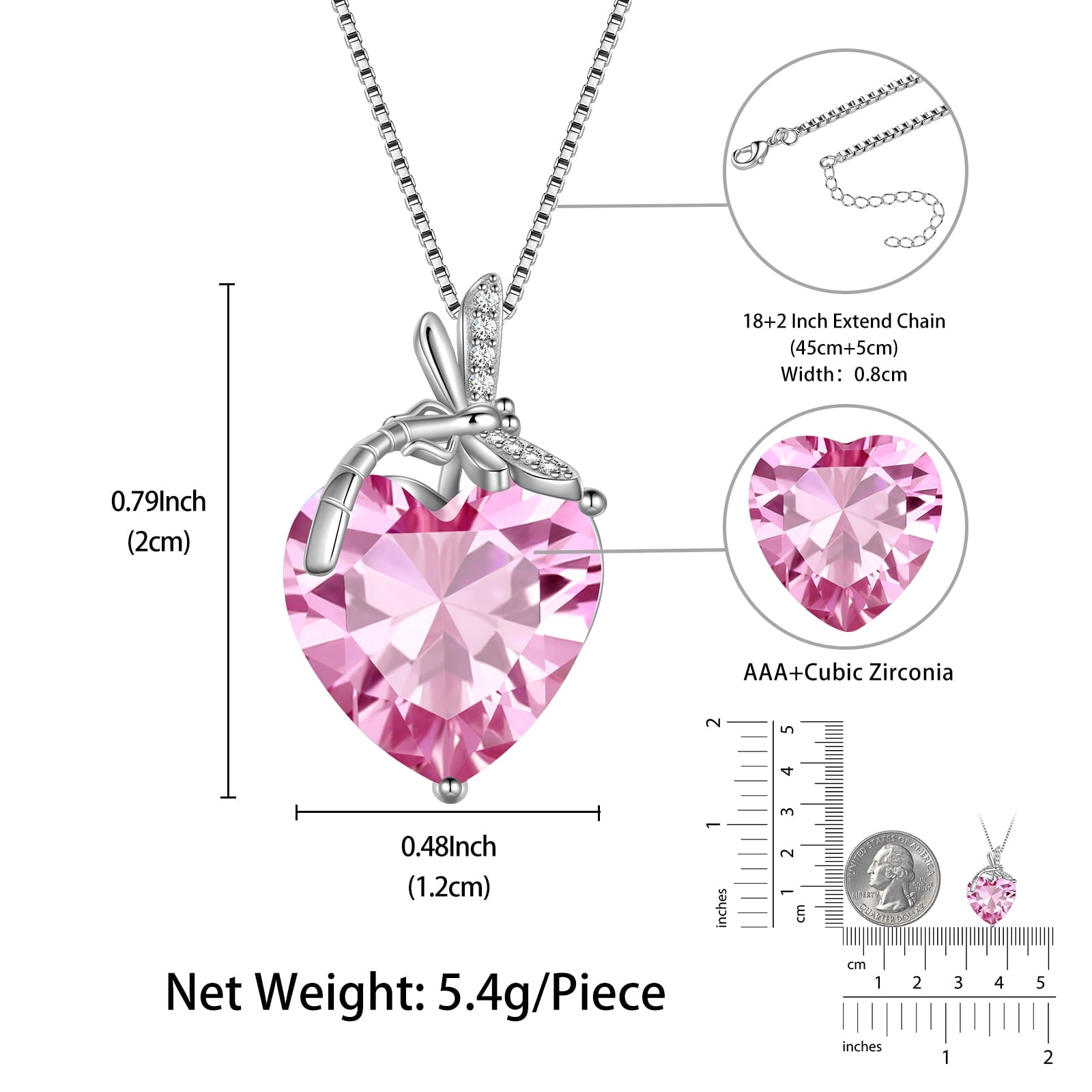 Dragonfly Necklace Heart October Birthstone Necklace Tourmaline 925 Sterling Silver Pendant Pink Jewelry Women Birthday Christmas Mother's Day Gift - Aurora Tears