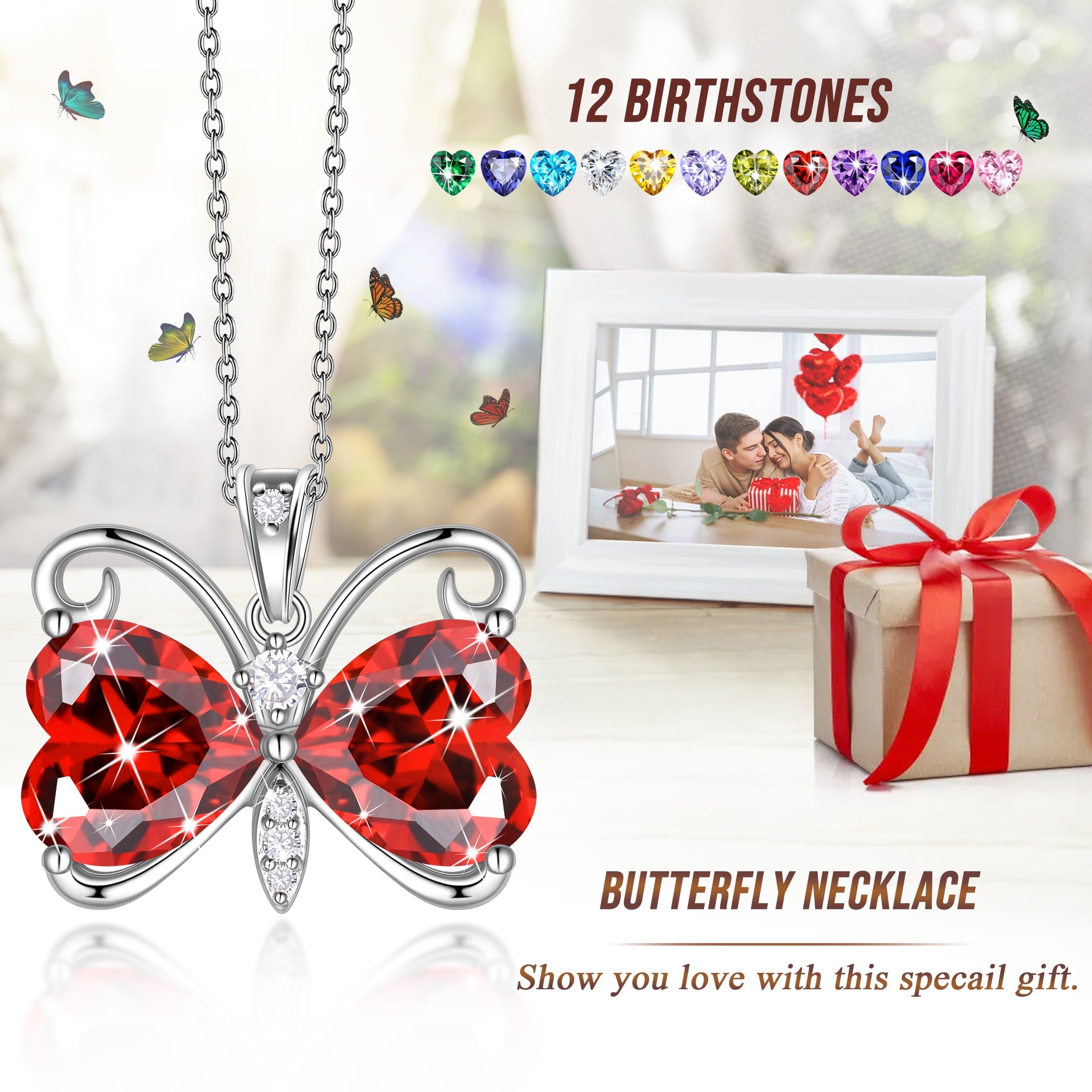 Women Yellow Butterfly Necklace Heart November Birthstone Necklace Citrine Silver Plated Pendant Jewelry Mother Wife Christmas Birthday Gift - Aurora Tears