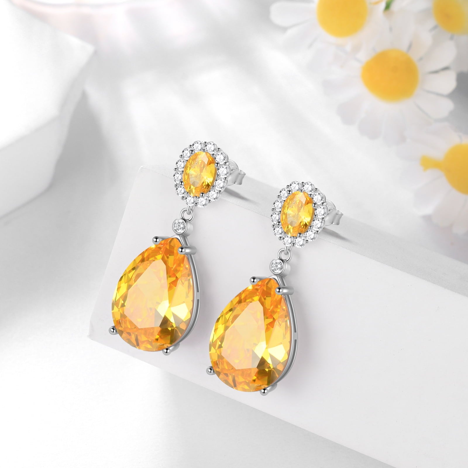 10Ct Women Teardrop Earrings 925 Sterling Silver November Birthstone Dangle Earrings Citrine Yellow 925 Sterling Silver Jewelry Christmas Birthday Gift for Mother - Aurora Tears