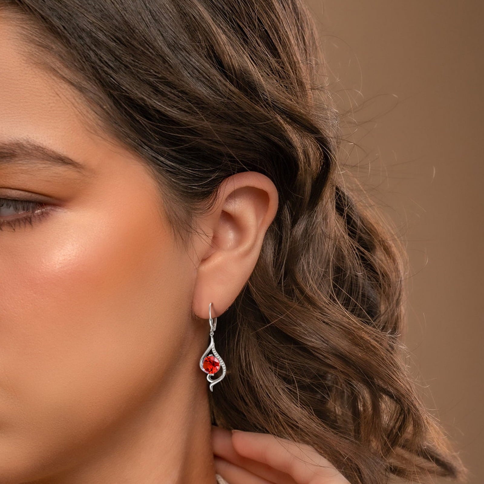 Women Dangle Earrings January Birthstone Earrings Garnet Red Hanging 925 Sterling Silver Leverback Tail Jewelry Mother Wife Xmas Birthday Valentines Gift for Her - Aurora Tears