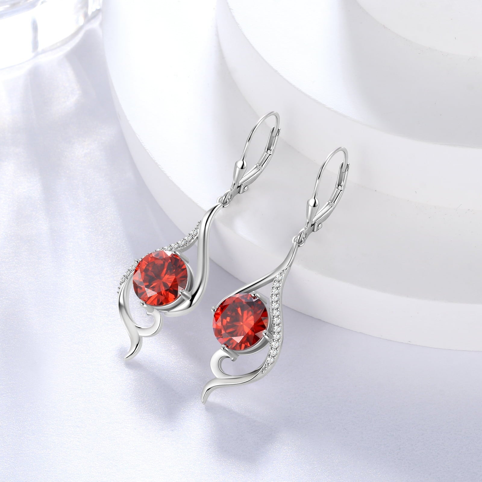 Women Dangle Earrings January Birthstone Earrings Garnet Red Hanging 925 Sterling Silver Leverback Tail Jewelry Mother Wife Xmas Birthday Valentines Gift for Her - Aurora Tears