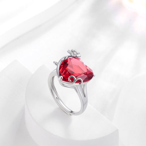 9Ct Women Heart Ring 925 Sterling Silver Rose Flower July Birthstone Ruby Red Solitaire Ring Jewelry Mother Birthday Valentine's Day Gift - Aurora Tears