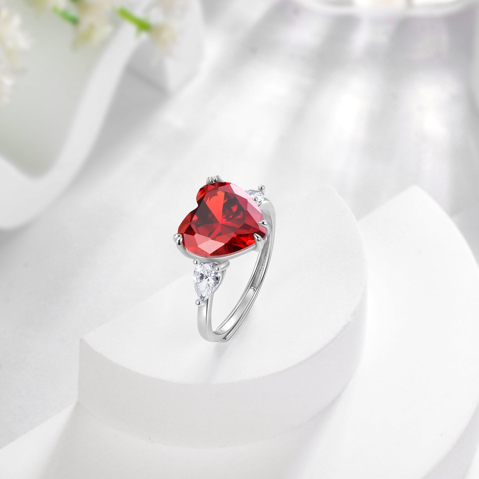 6Ct Women Heart Ring 925 Sterling Silver January Birthstone Garnet Red Jewelry Mother Birthday Wedding Valentine's Day Gift - Aurora Tears