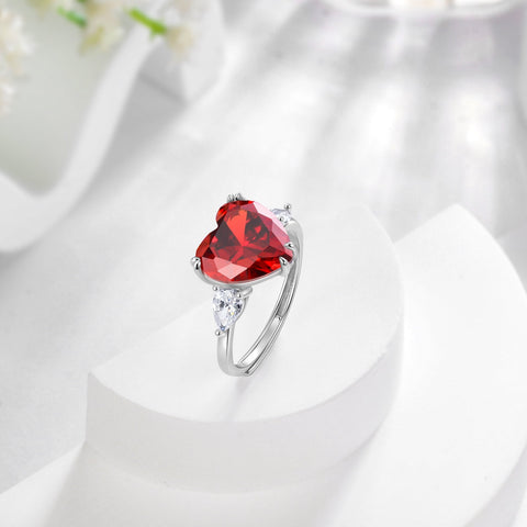 6Ct Women Heart Ring 925 Sterling Silver January Birthstone Garnet Red Jewelry Mother Birthday Wedding Valentine's Day Gift - Aurora Tears