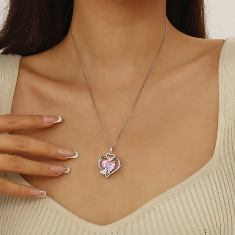 Couple Necklace for Women 925 Sterling Silver Heart October Birthstone Pendant Love Wedding Engagement Jewelry Valentine's Day Gift for Her Wife Bride Girlfriend - Aurora Tears