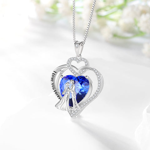 Couple Necklace for Women 925 Sterling Silver Heart December Birthstone Tanzanite Pendant Love Promise Engagement Jewelry Valentine's Day Gifts for Her Wife Bride - Aurora Tears