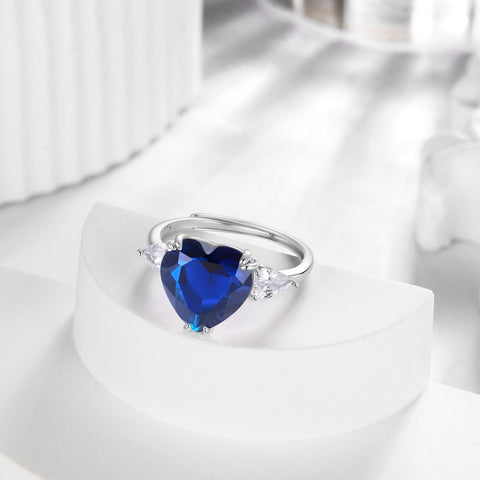 6Ct Women Heart Blue Sapphire Ring 925 Sterling Silver September Birthstone Band Jewelry Birthday Christmas Mother's Day Gift - Aurora Tears