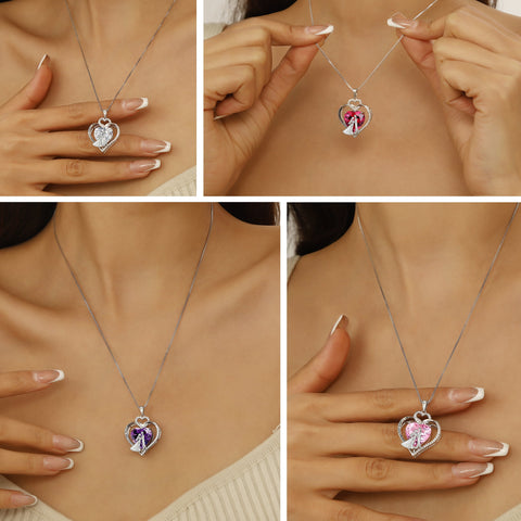 Couple Necklace for Women 925 Sterling Silver Heart February Birthstone Pendant Love Wedding Engagement Jewelry Valentine's Day Gift for Her Wife Girlfriend Bride - Aurora Tears