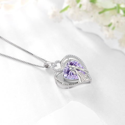 Couple Necklace for Women 925 Sterling Silver Heart June Birthstone Pendant Love You Forever Wedding Engagement Bridal Jewelry Valentines Gift for Wife Girlfriend - Aurora Tears