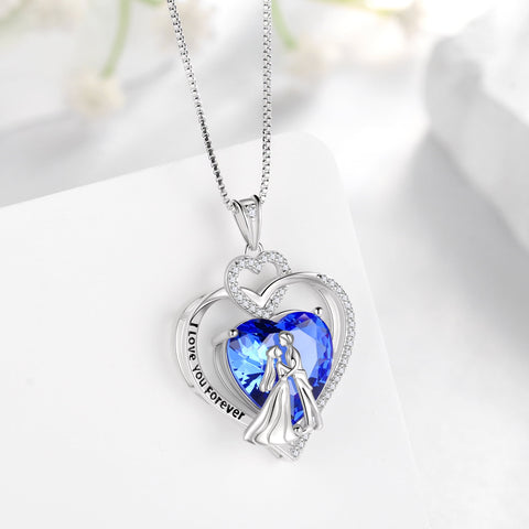 Couple Necklace for Women 925 Sterling Silver Heart December Birthstone Tanzanite Pendant Love Promise Engagement Jewelry Valentine's Day Gifts for Her Wife Bride - Aurora Tears