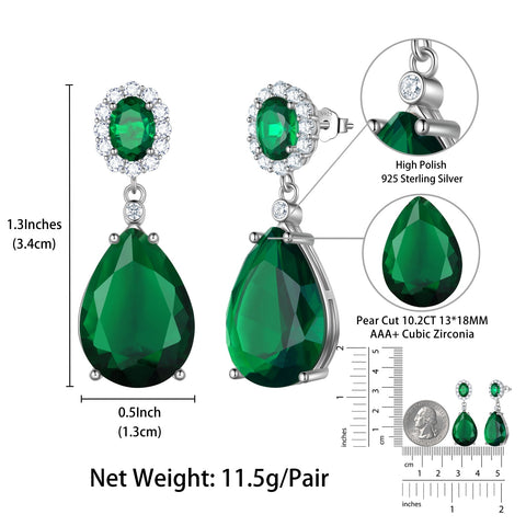 10Ct Women Teardrop Dangle Earrings May Birthstone Emerald Green 925 Sterling Silver Jewelry Mom Grandma Birthday Mother's Day Gift - Aurora Tears