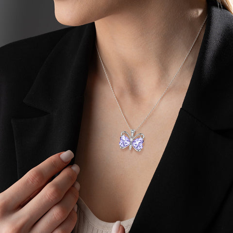 Women Purple Butterfly Necklace Heart June Birthstone Necklace Alexandrite CZ Silver Plated Pendant Jewelry Birthday Mother's Day Gift for Mom - Aurora Tears