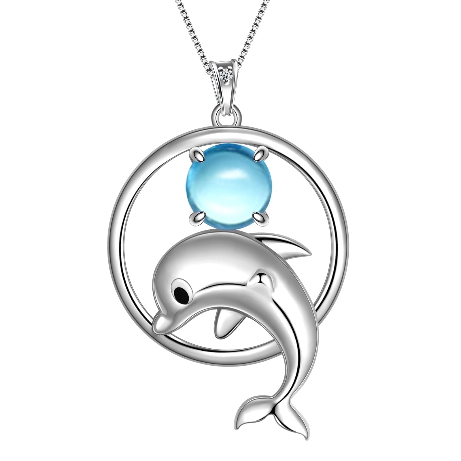 Juwaliy 925 Sterling Silver Cute Dolphin Necklace for Women Birthstone Pendant Sea Animal Jewelry Gifts - Aurora Tears