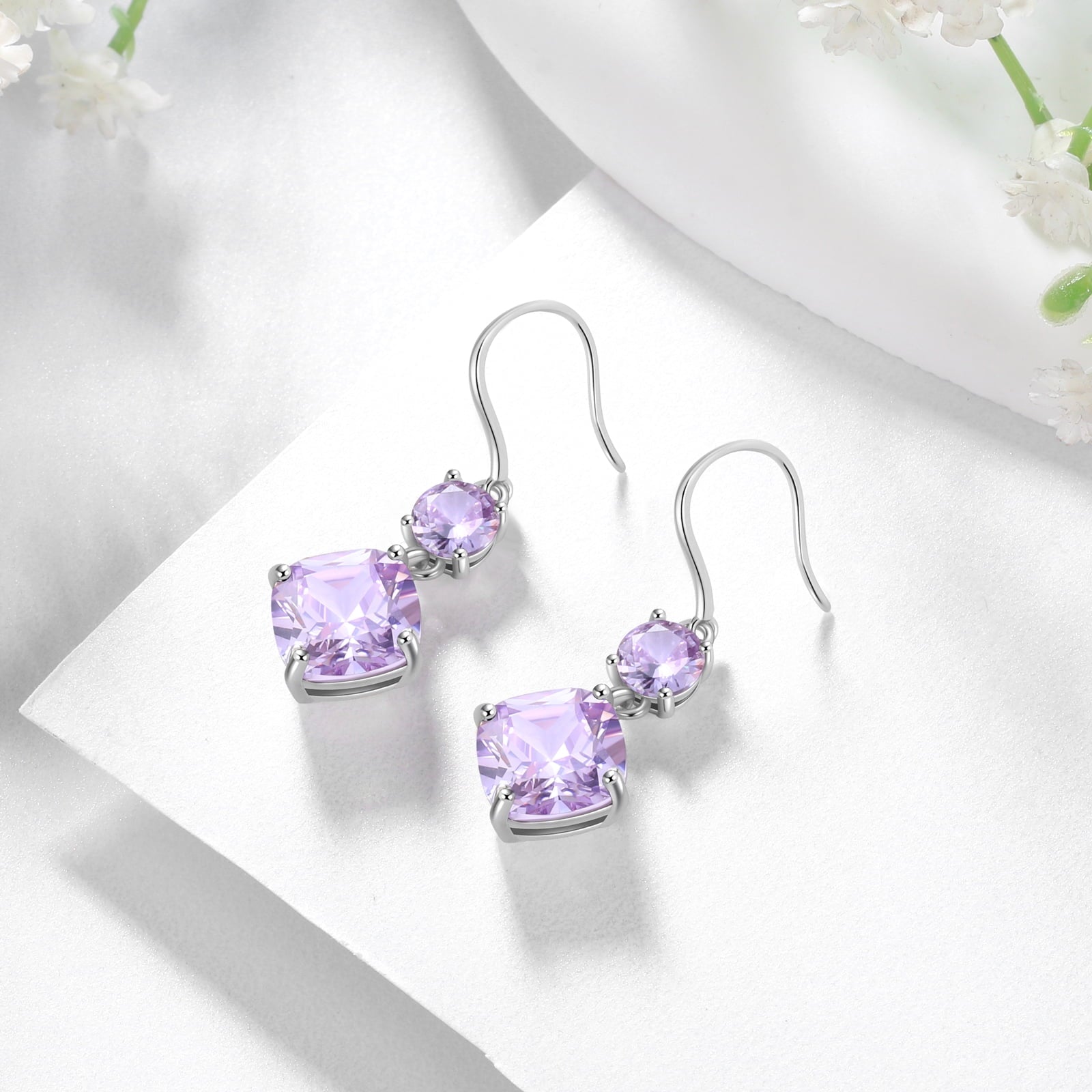 June Birthstone Earrings Women Dangle Earrings 925 Sterling Silver Hook Cushion Alexandrite Jewelry Mother's Day Birthday Gifts - Aurora Tears