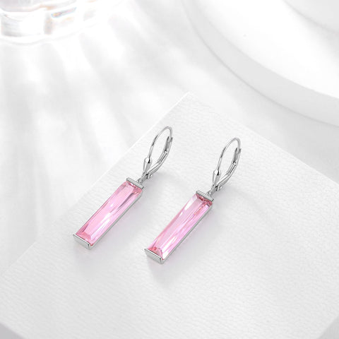 Women Dangle Earrings 925 Sterling Silver October Birthstone Leverback Hanging Tourmaline Pink Jewelry Mom Valentine's Day Gift - Aurora Tears