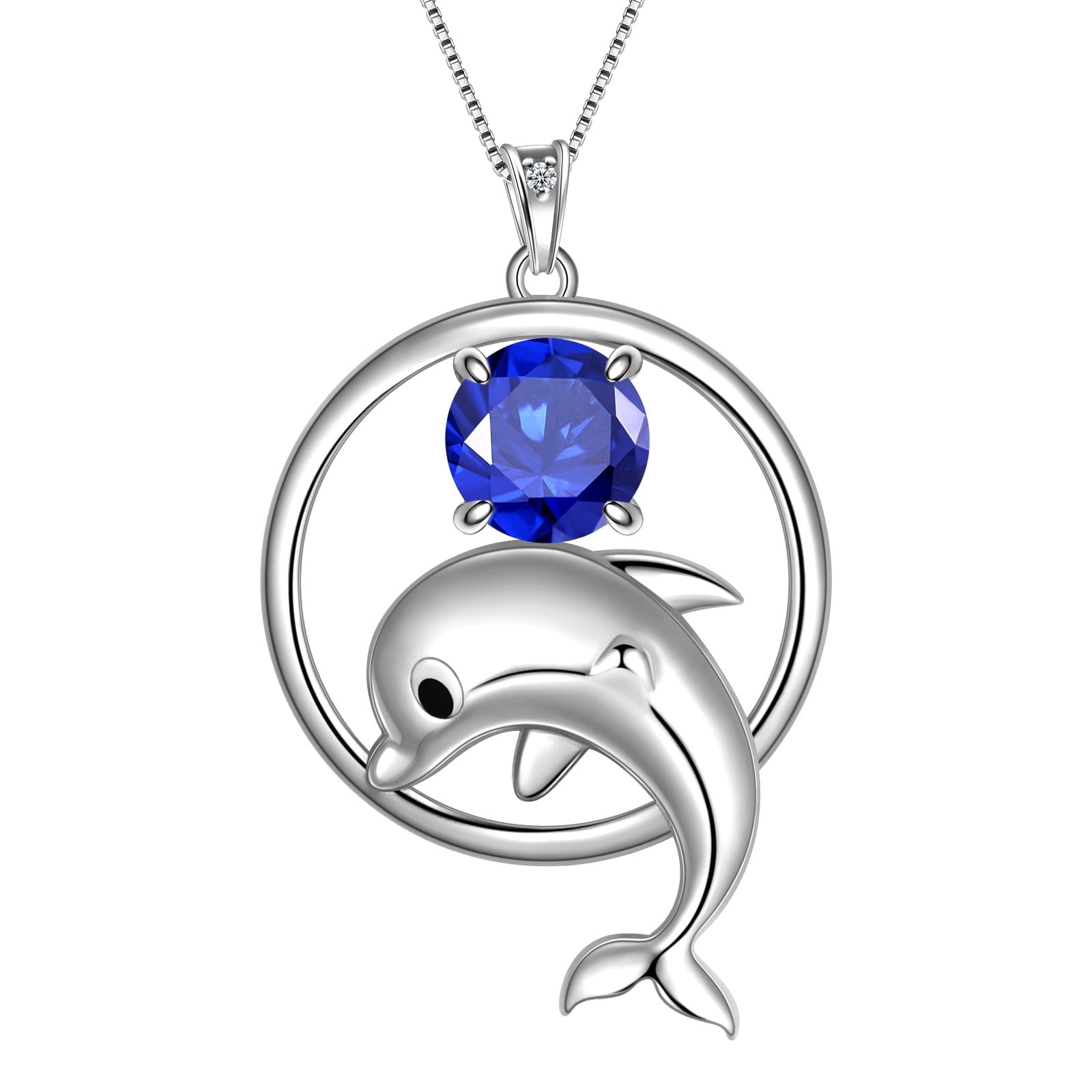 Juwaliy 925 Sterling Silver Cute Dolphin Necklace for Women Birthstone Pendant Sea Animal Jewelry Gifts - Aurora Tears