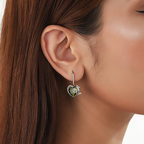 Women August Birthstone Drop Earrings Heart Peridot Butterfly Rose Jewelry Hook 925 Sterling Silver Earring Mother Valentine's Day Gifts - Aurora Tears