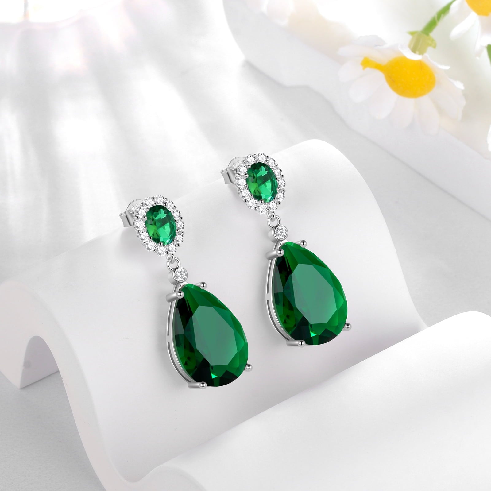 10Ct Women Teardrop Dangle Earrings May Birthstone Emerald Green 925 Sterling Silver Jewelry Mom Grandma Birthday Mother's Day Gift - Aurora Tears