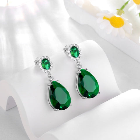 10Ct Women Teardrop Dangle Earrings May Birthstone Emerald Green 925 Sterling Silver Jewelry Mom Grandma Birthday Mother's Day Gift - Aurora Tears