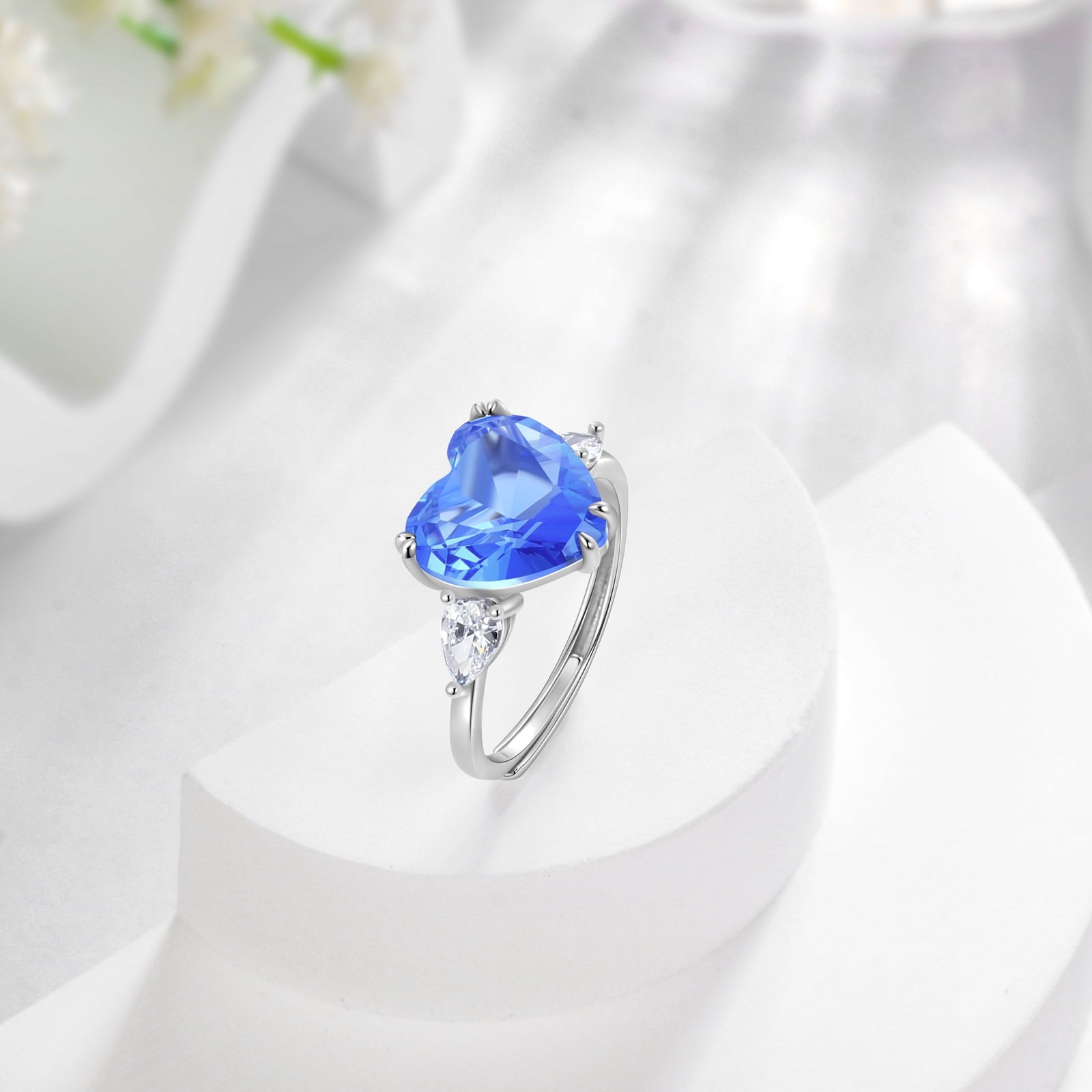 6Ct Heart Women Ring December Birthstone Tanzanite Blue 925 Sterling Silver Ring Jewelry Mom Christmas Birthday Valentine Gifts for Girlfriend - Aurora Tears