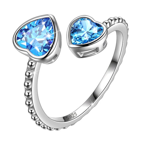 Women Double Love Hearts Birthstone Ring Girls Birthsday Gift 925 Sterling Silver