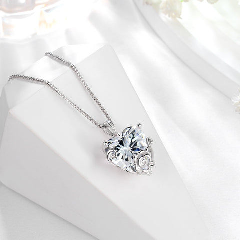 Women Heart Necklace April Birthstone Diamond Crystal Bridal Jewelry 925 Sterling Silver Rose Pendant Mom Birthday Valentine's Day Gift - Aurora Tears