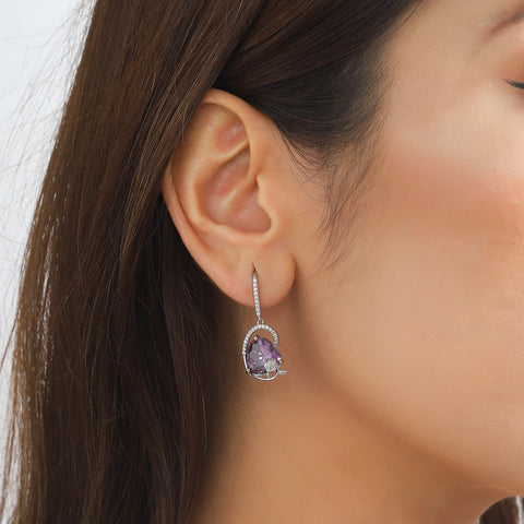 925 Sterling Silver Earrings Women Heart February Birthstone Hook Dangle Earring Amethyst Purple Rose Jewelry Mother Valentine's Day Gift - Aurora Tears