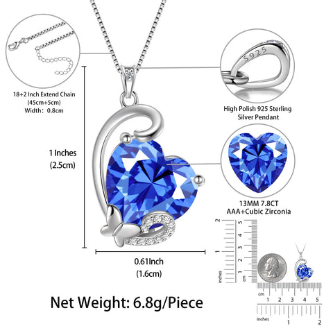 December Birthstone Necklace for Women,925 Sterling Silver Butterfly Heart Necklace Pendant Tanzanite Jewelry Mother Christmas Birthday Gift - Aurora Tears