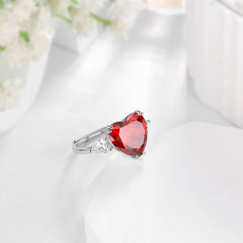 6Ct Women Heart Ring 925 Sterling Silver January Birthstone Garnet Red Jewelry Mother Birthday Wedding Valentine's Day Gift - Aurora Tears