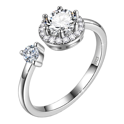 Anillo redondo con piedra natal para mujer, regalo de cumpleaños para niñas, plata de ley 925