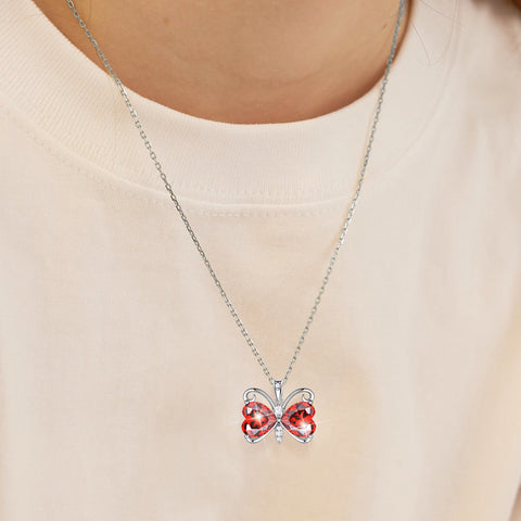 Women Red Butterfly Necklace Heart January Birthstone Necklace Garnet Pendant Jewelry Daughter Birthday Christmas Mother's Day Gift for Her - Aurora Tears