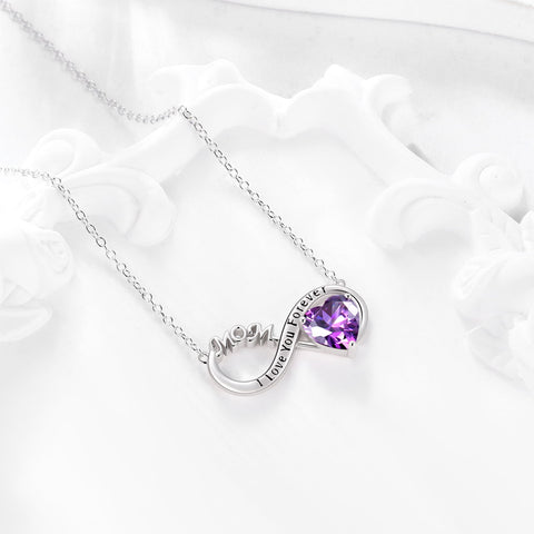 Women Infinity Heart Necklace for Mom February Birthstone Amethyst Purple Pendant 925 Sterling Silver Jewelry Grandma Birthday Xmas Mother's Day Gift - Aurora Tears