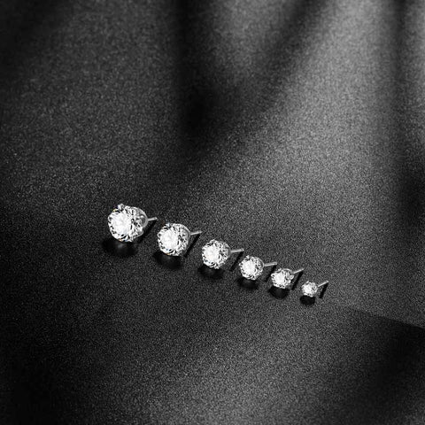 6 Pairs Round Solitaire Stud Earrings Set Women Jewelry Cubic Zirconia Stainless Steel