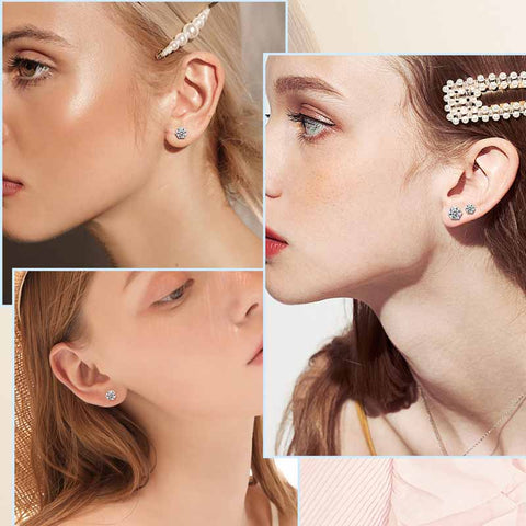 5 Paia Orecchini A Punto Con Zirconia Cubica 2mm - Acciaio Inox Ipoallergenico Oro Per Donna