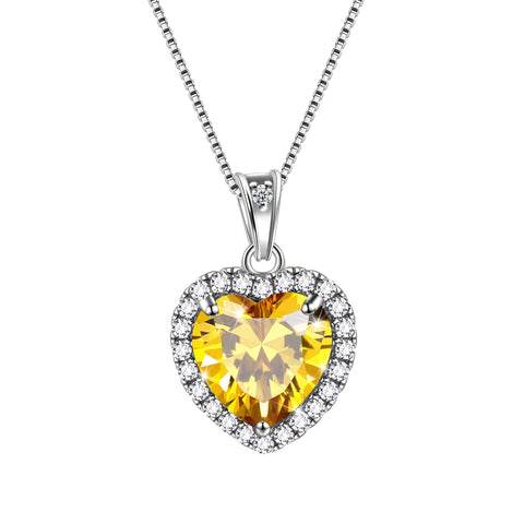 Colar Coração Feminino com Pingente de Pedra de Nascimento, Joia Ideal para Presente de Aniversário, Prata de Lei 925