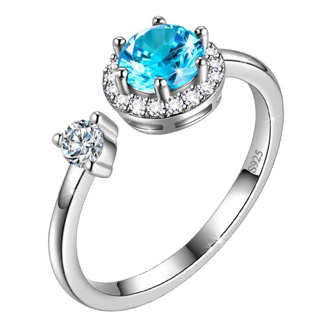 Anillo redondo con piedra natal para mujer, regalo de cumpleaños para niñas, plata de ley 925