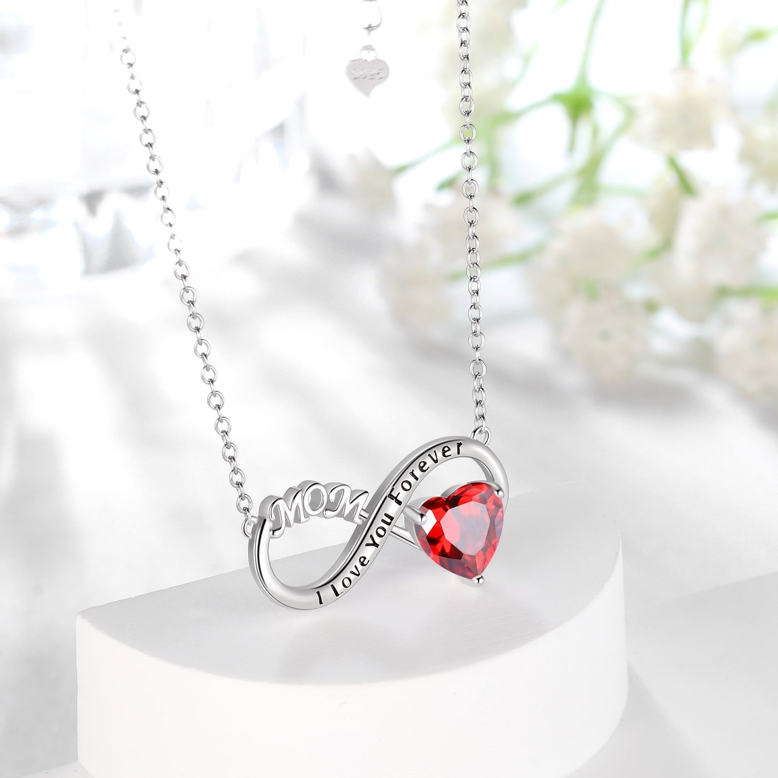 Women Infinity Heart Necklace for Mom January Birthstone Necklace Garnet Red Pendant 925 Sterling Silver Jewelry Birthday Mother's Day Gifts - Aurora Tears