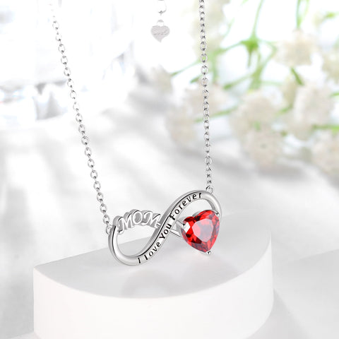Women Infinity Heart Necklace for Mom January Birthstone Necklace Garnet Red Pendant 925 Sterling Silver Jewelry Birthday Mother's Day Gifts - Aurora Tears