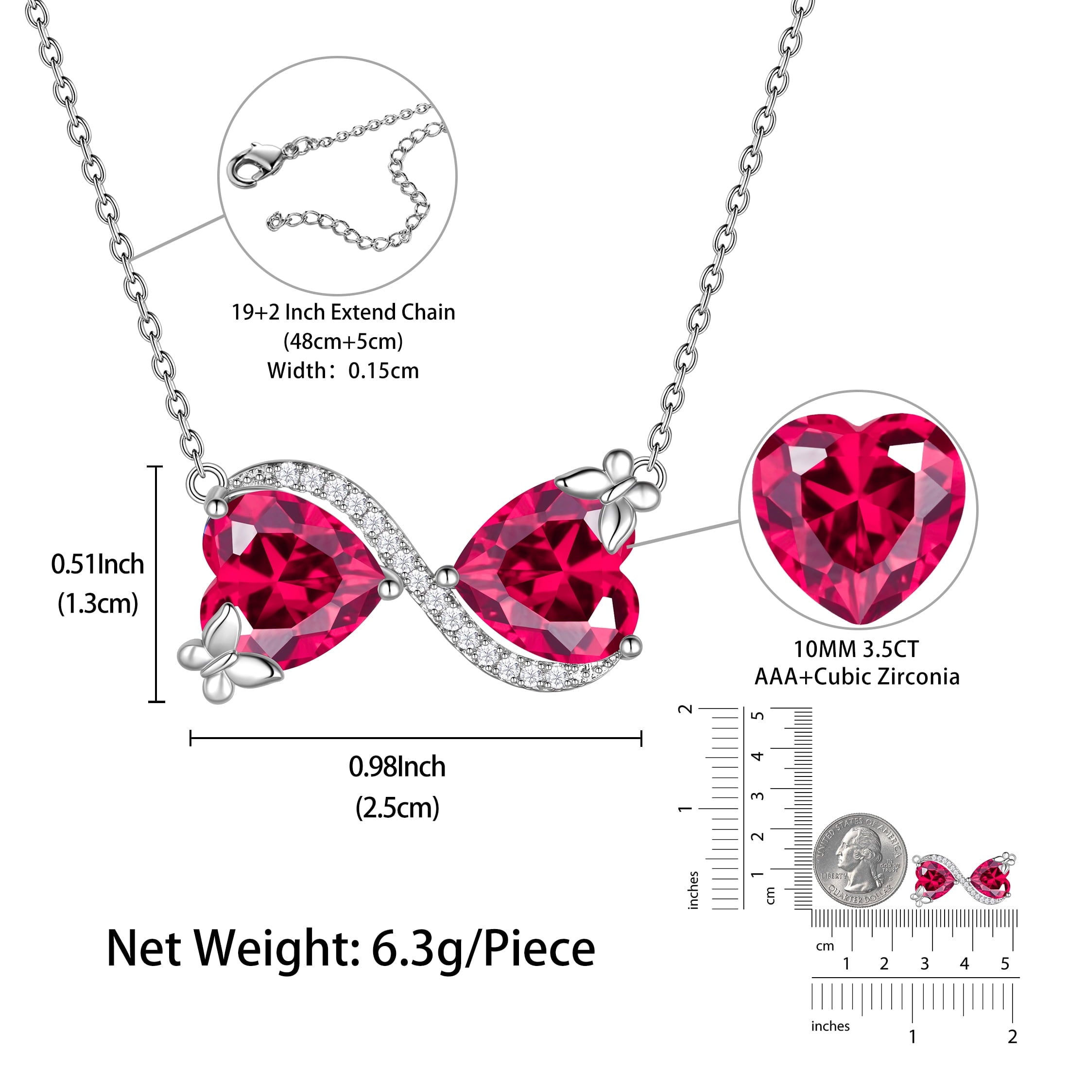 Women Infinity Heart Butterfly Necklace July Birthstone Necklace Ruby Red Pendant Jewelry Wife Mother Birthday Valentine's Day Gifts - Aurora Tears