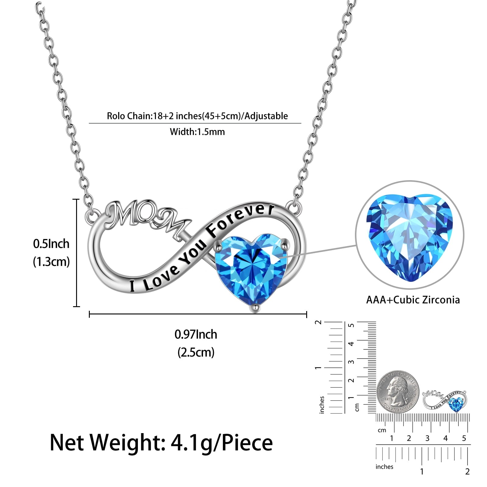 Women Infinity Heart Necklace for Mom March Birthstone Necklace Aquamarine Blue Pendant 925 Sterling Silver Jewelry Birthday Mother's Day Gift - Aurora Tears