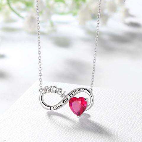 Women Infinity Heart Necklace for Mom July Birthstone Necklace Ruby Red Pendant 925 Sterling Silver Jewelry Birthday Mother's Day Gifts from Daughter - Aurora Tears