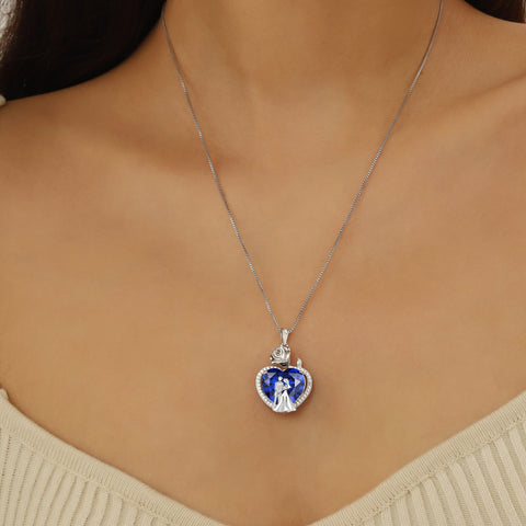 Couple Necklace for Women 925 Sterling Silver 15MM Heart September Birthstone Rose Flower Pendant Wedding Engagement Bridal Jewelry Valentines Gift for Her Wife - Aurora Tears