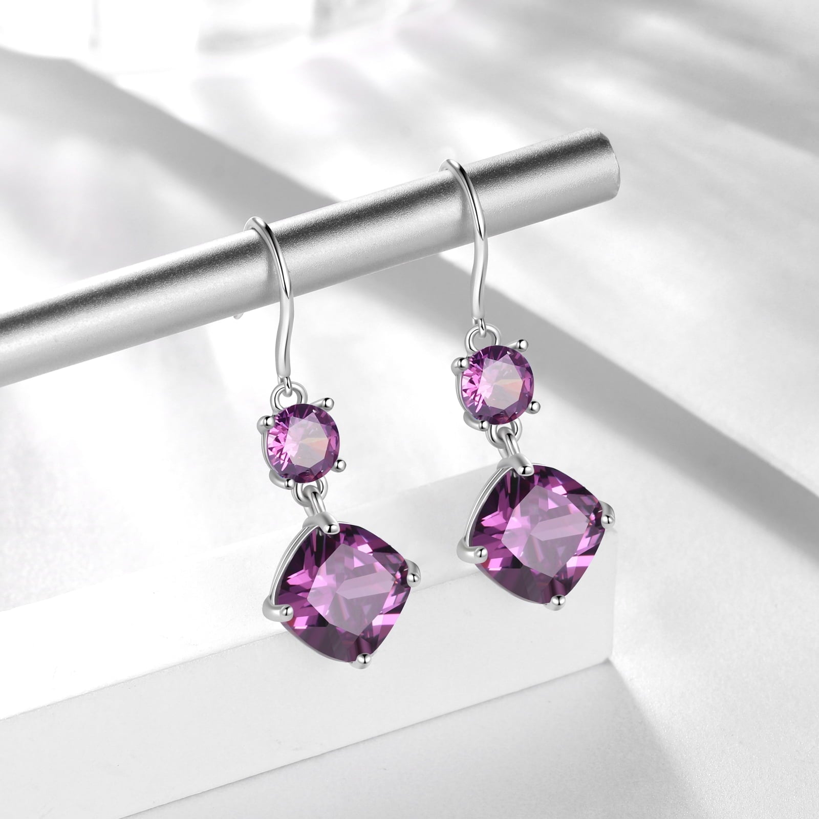 Women February Birthstone Earrings 925 Sterling Silver Hanging Drop Earrings Amethyst Purple Jewelry Christmas Valentine's Day Gift - Aurora Tears